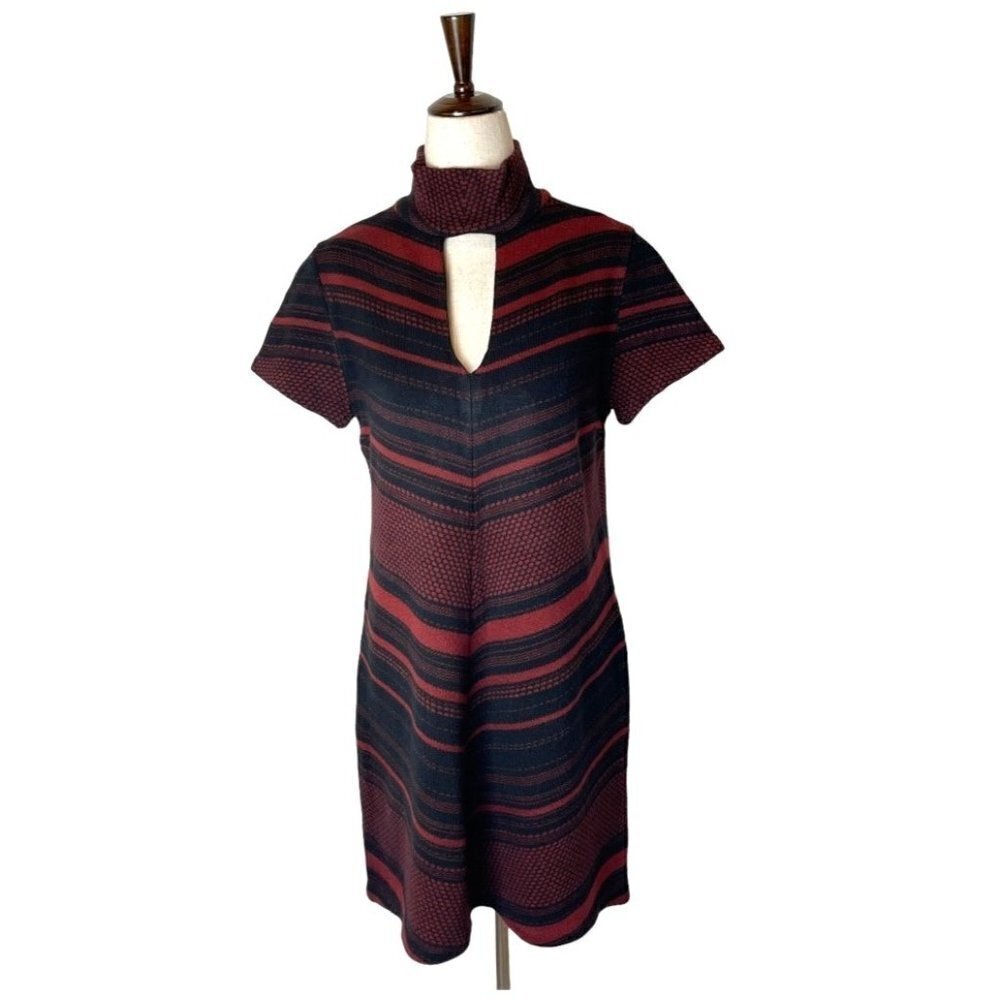Amanda Uprichard Black And‎ Red Knit Keyhole Mock Neck Sweater Dress Size M